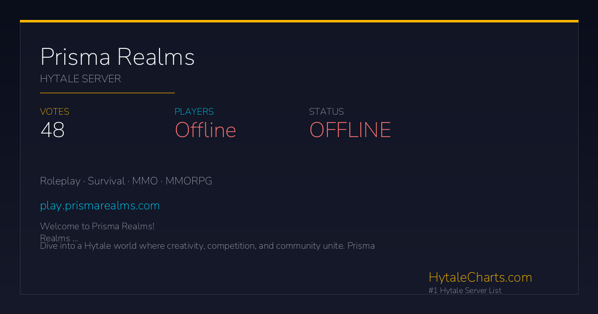 Prisma Realms - Hytale Server IP & Votes | HytaleCharts